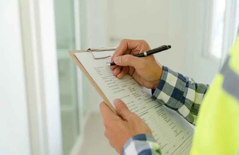 Man in hi-viz writing on a notepad