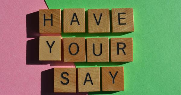 Have Your Say as block letters on a pink and green background