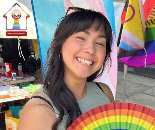 woman with rainbow fan