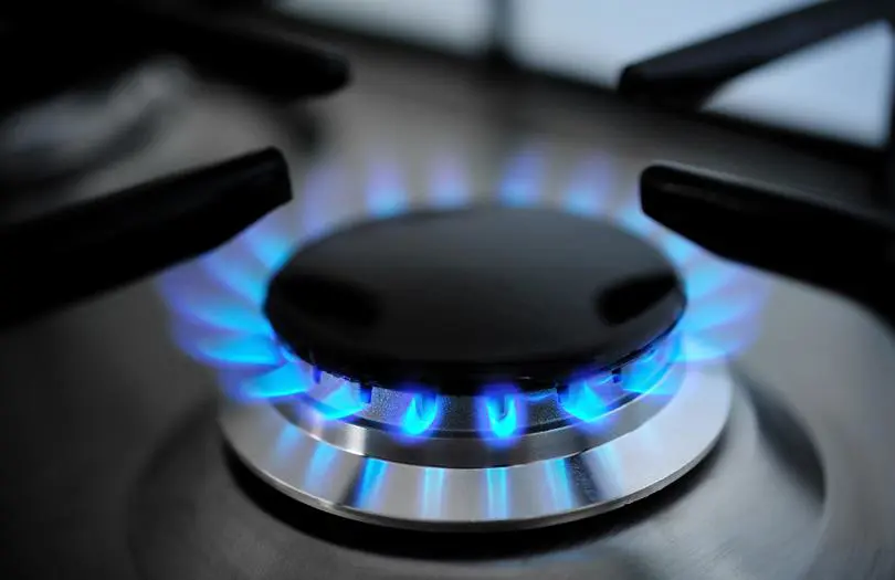 Close up of a gas hob currently on