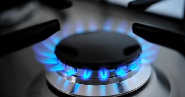 Close up of a gas hob currently on