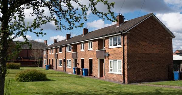 row of houses with flats inside from garden view