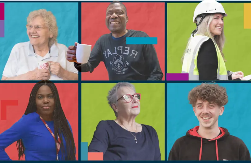 collage of people against different coloured backgrounds