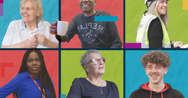 collage of people against different coloured backgrounds