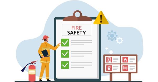 Illustration of a fireman looking at a large report
