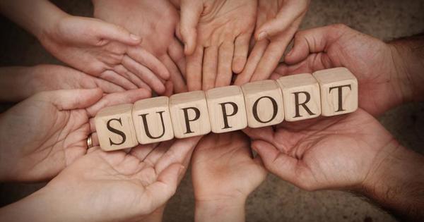 Support in letter text blocks surrounded by hands