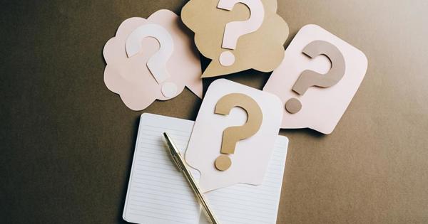 Question marks on paper notes around a notepad