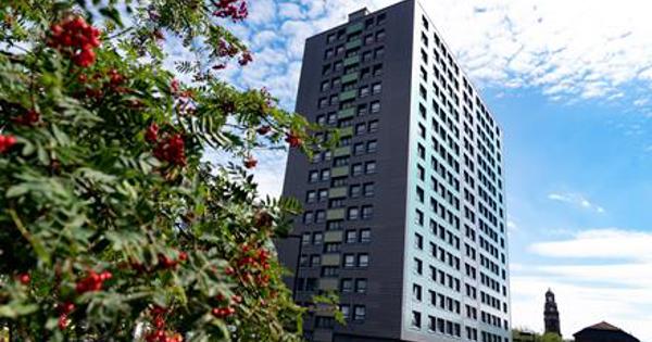 mottram tower block seen from below 