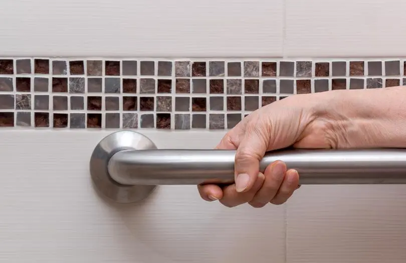 Rail In Bathroom with hand on the side